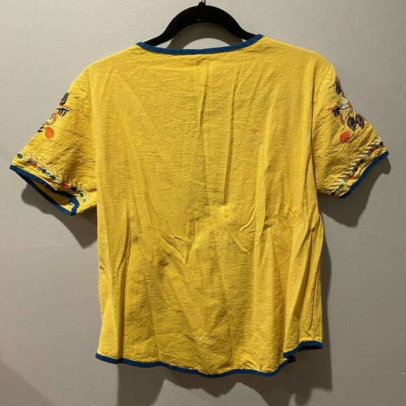 Yellow Summer Casual T-Shirt Embroidded VINTAGE - Picture 2 of 2